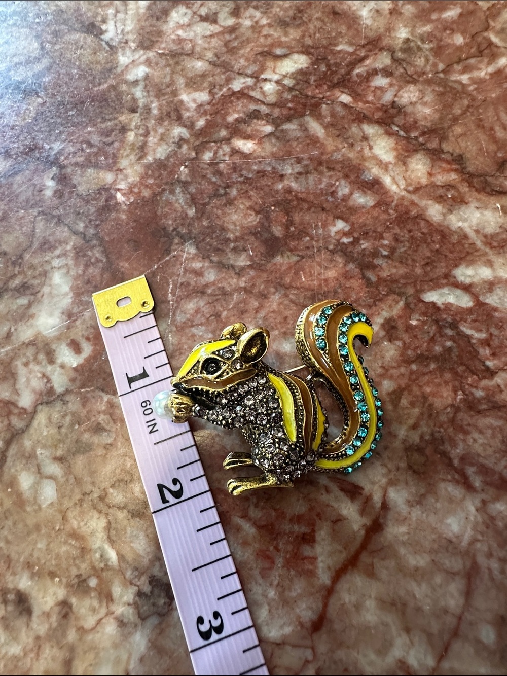 Gold and Yellow Crystal Chipmunk Brooch - Picture 6 of 6